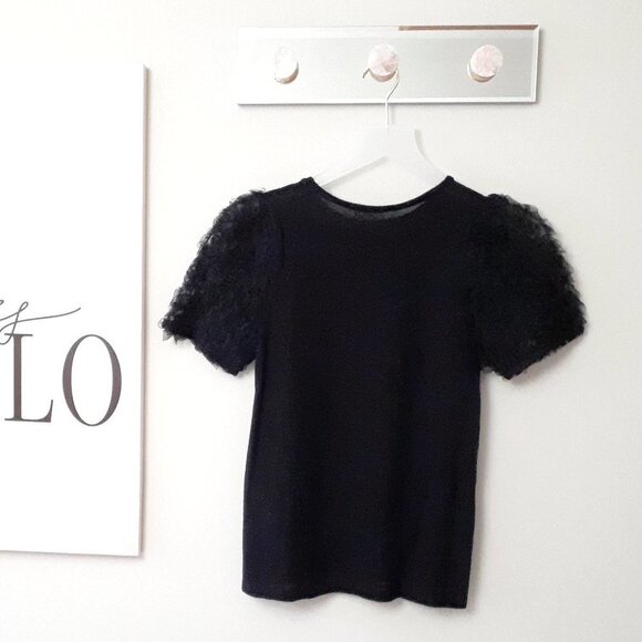 EUC Zara black tulle accented statement sleeve knit-like sweater top, S - Picture 10 of 13